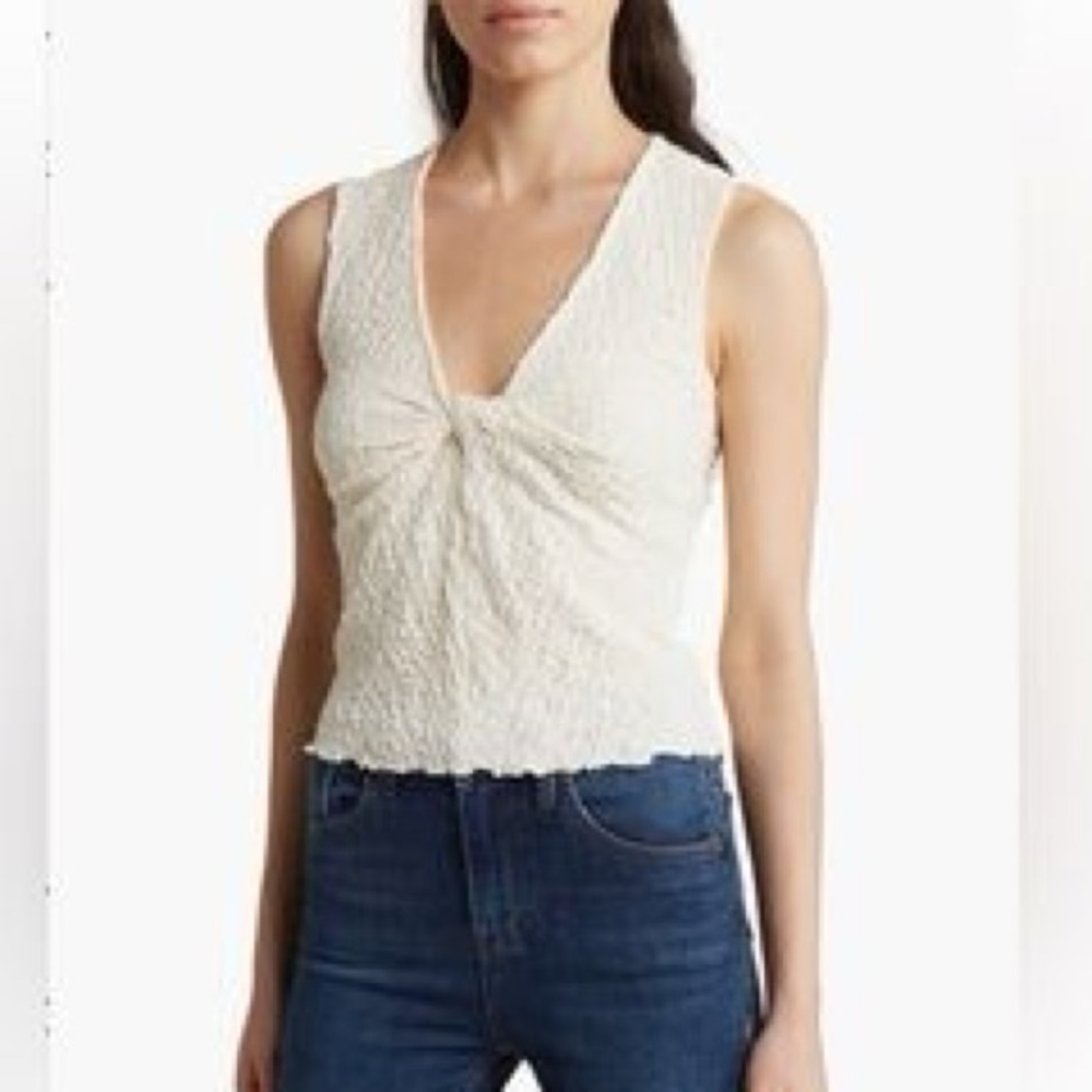 Madewell Cream Popcorn Knit Twist Front Sleeveless Top